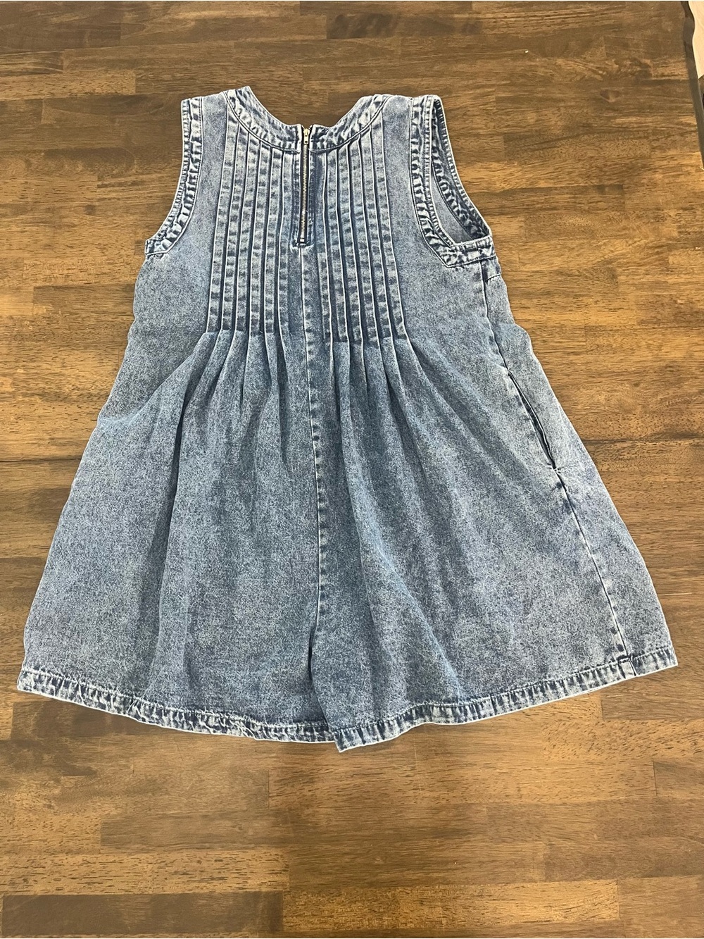 Womens Pleated Denim Romper Pockets Sleeveless Tie Front Western Country Small
